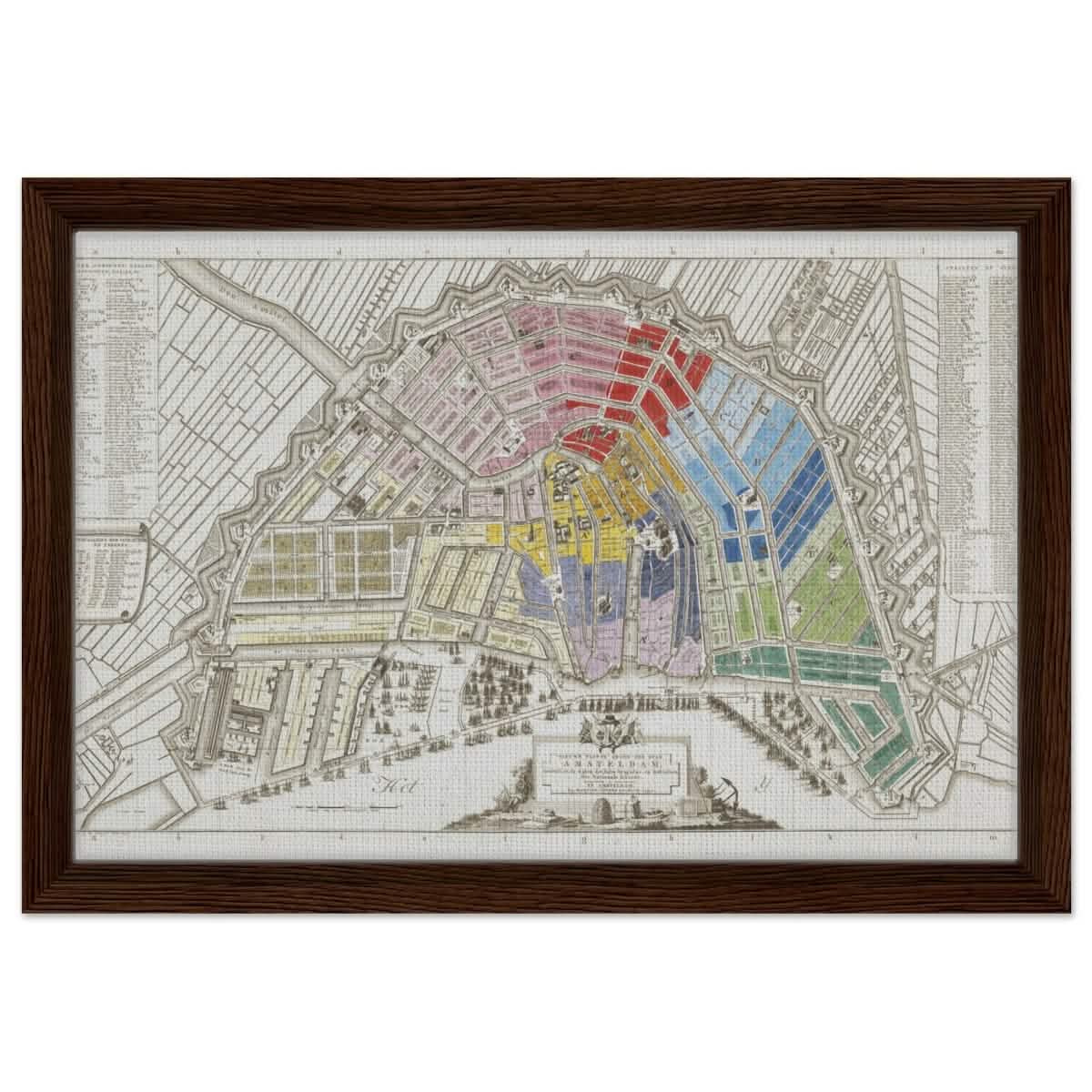 Old Map Amsterdam Distribution Of National Guard Large | Wall art Print - 30x45 cm / 12x18″ - Framed Canvas - Dark wood frame