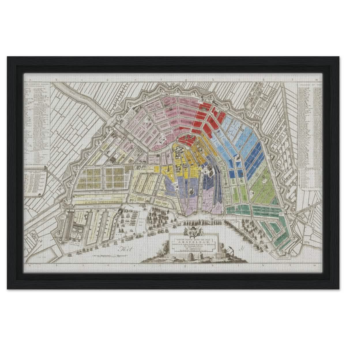 Old Map Amsterdam Distribution Of National Guard Large | Wall art Print - 30x45 cm / 12x18″ - Framed Canvas - Black frame
