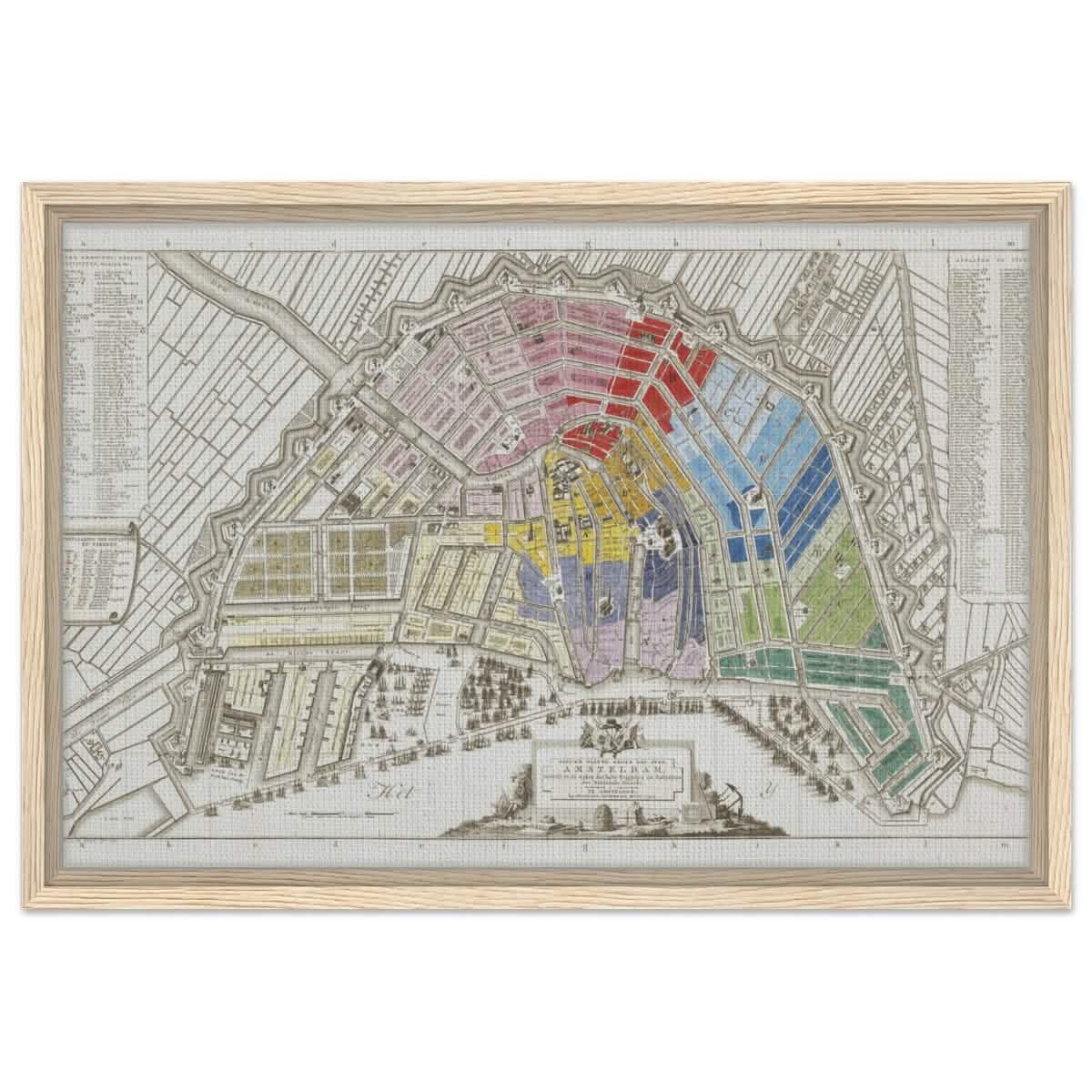 Old Map Amsterdam Distribution Of National Guard Large | Wall art Print - 40x60 cm / 16x24″ - Framed Canvas - Wood frame