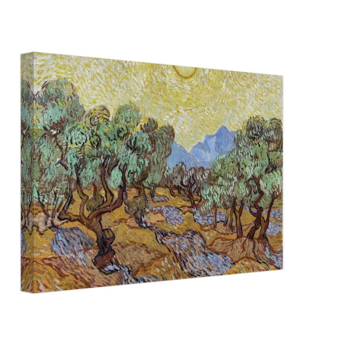 Olive Trees with Yellow Sky and Sun by Vincent van Gogh Wall art - Canvas - 30x45 cm / 12x18″ - Thick