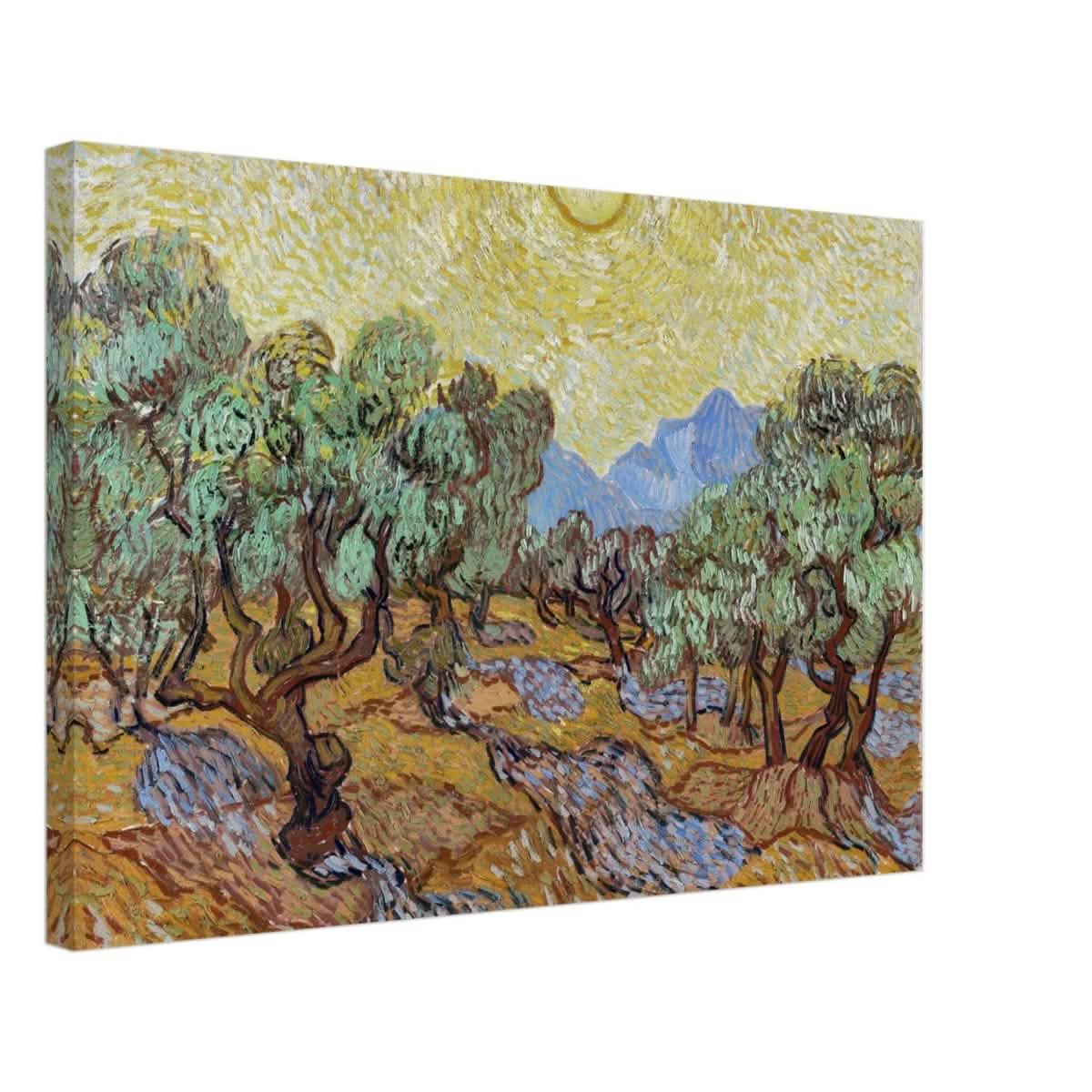 Olive Trees with Yellow Sky and Sun by Vincent van Gogh Wall art - Canvas - 40x60 cm / 16x24″ - Slim