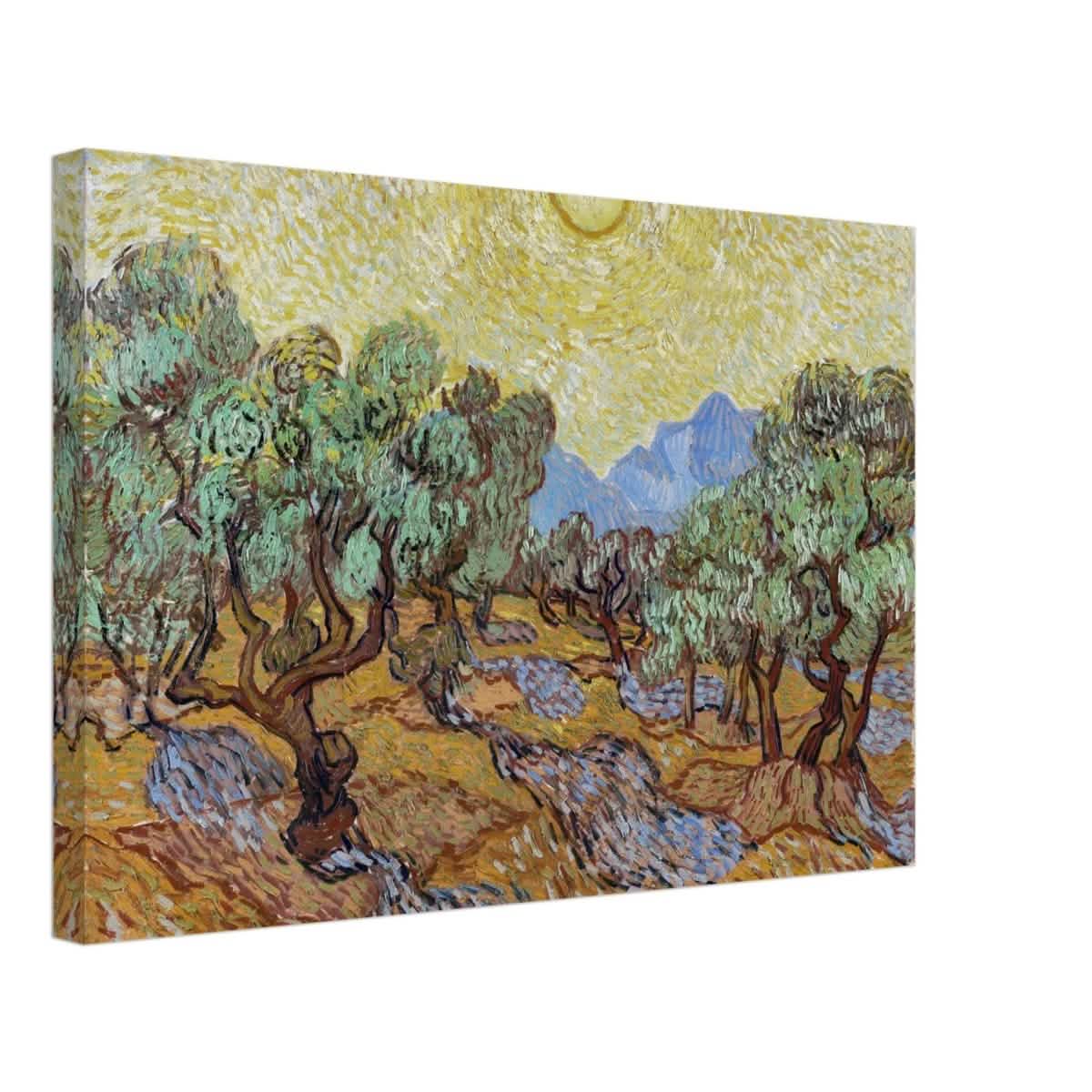 Olive Trees with Yellow Sky and Sun by Vincent van Gogh Wall art - Canvas - 40x60 cm / 16x24″ - Thick