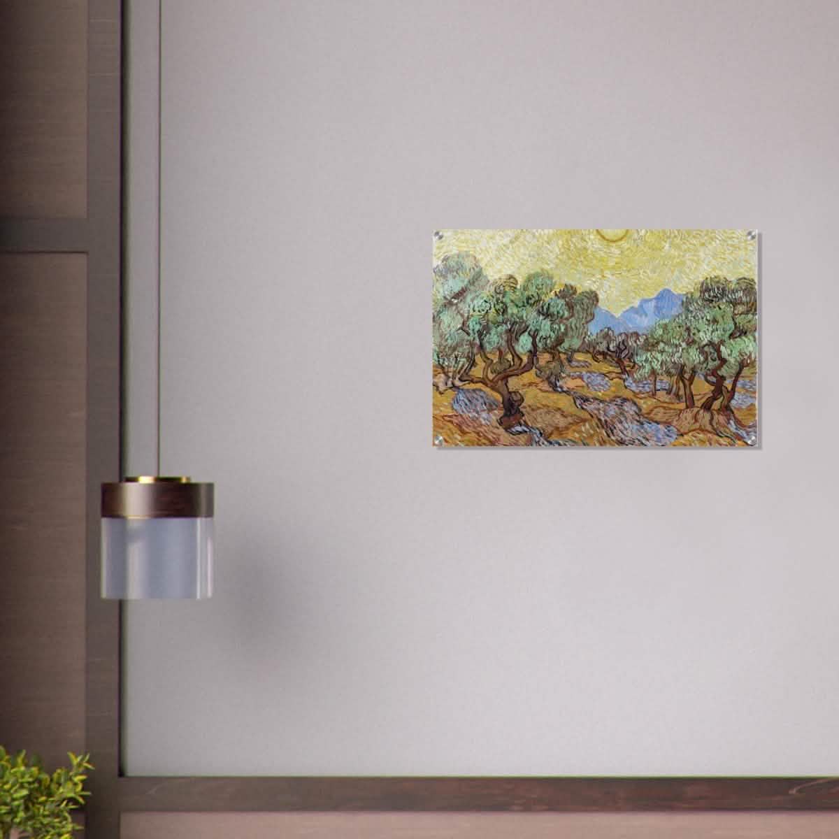 Olive Trees with Yellow Sky and Sun by Vincent van Gogh Wall art - Acrylic Print - 50x75 cm / 20x30″ -