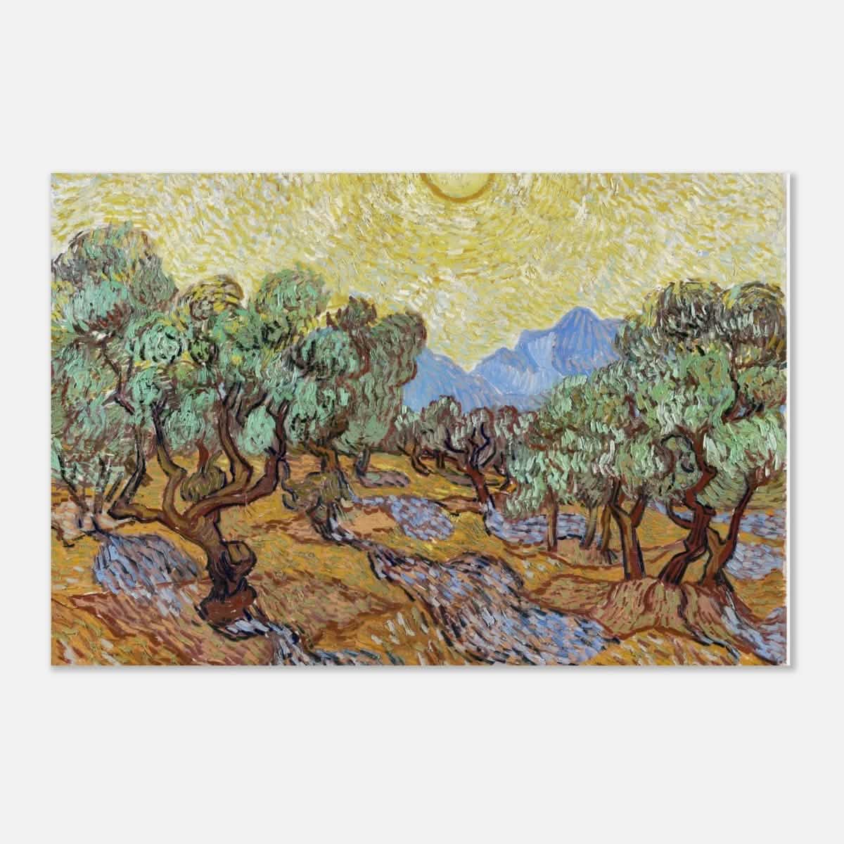 Olive Trees with Yellow Sky and Sun by Vincent van Gogh Wall art - Aluminum Print - 30x45 cm / 12x18″ -