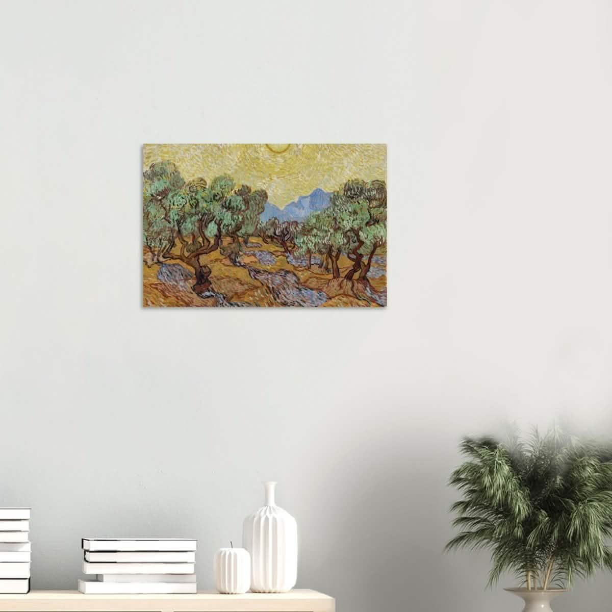 Olive Trees with Yellow Sky and Sun by Vincent van Gogh Wall art - Wood Prints - 40x60 cm / 16x24″ - 10 mm