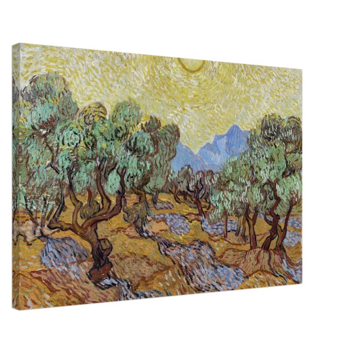 Olive Trees with Yellow Sky and Sun by Vincent van Gogh Wall art - Canvas - 60x90 cm / 24x36″ - Thick