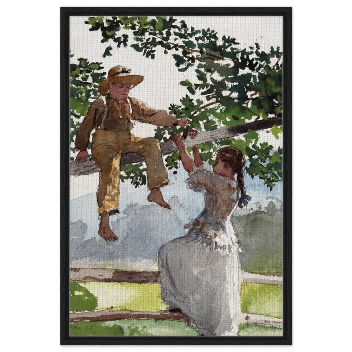 On The Fence Giclee by Winslow Homer | Vintage Nature Art wall art print - Framed Canvas - 60x90 cm / 24x36″ - Black frame