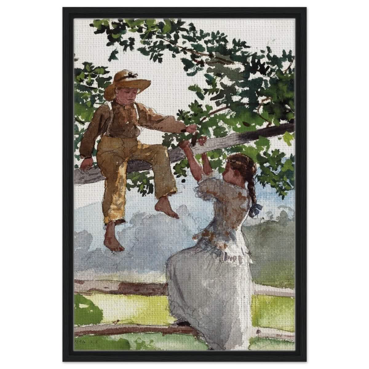 On The Fence Giclee by Winslow Homer | Vintage Nature Art wall art print - Framed Canvas - 50x75 cm / 20x30″ - Black frame