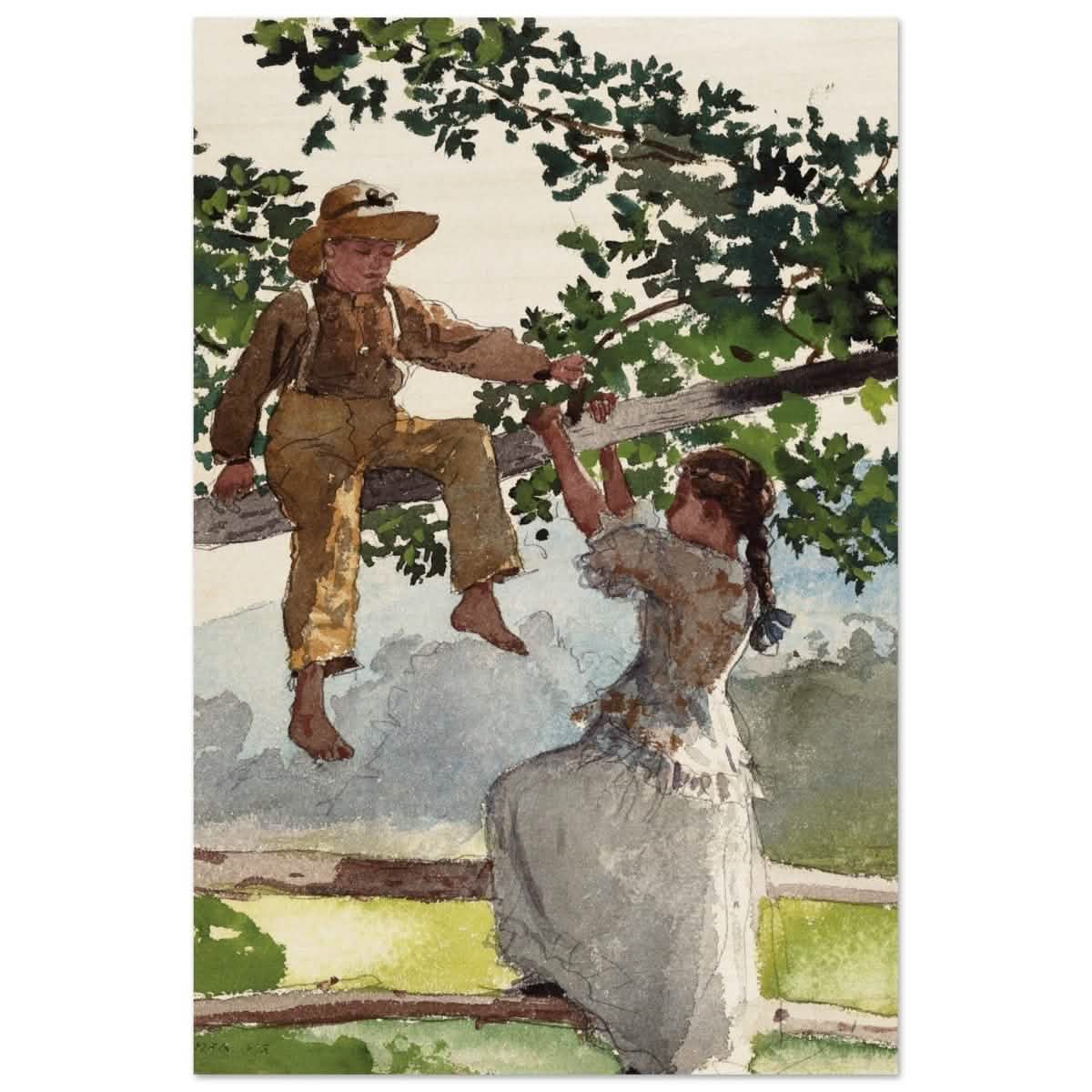 On The Fence Giclee by Winslow Homer | Vintage Nature Art wall art print - Wood Prints - 40x60 cm / 16x24″ -