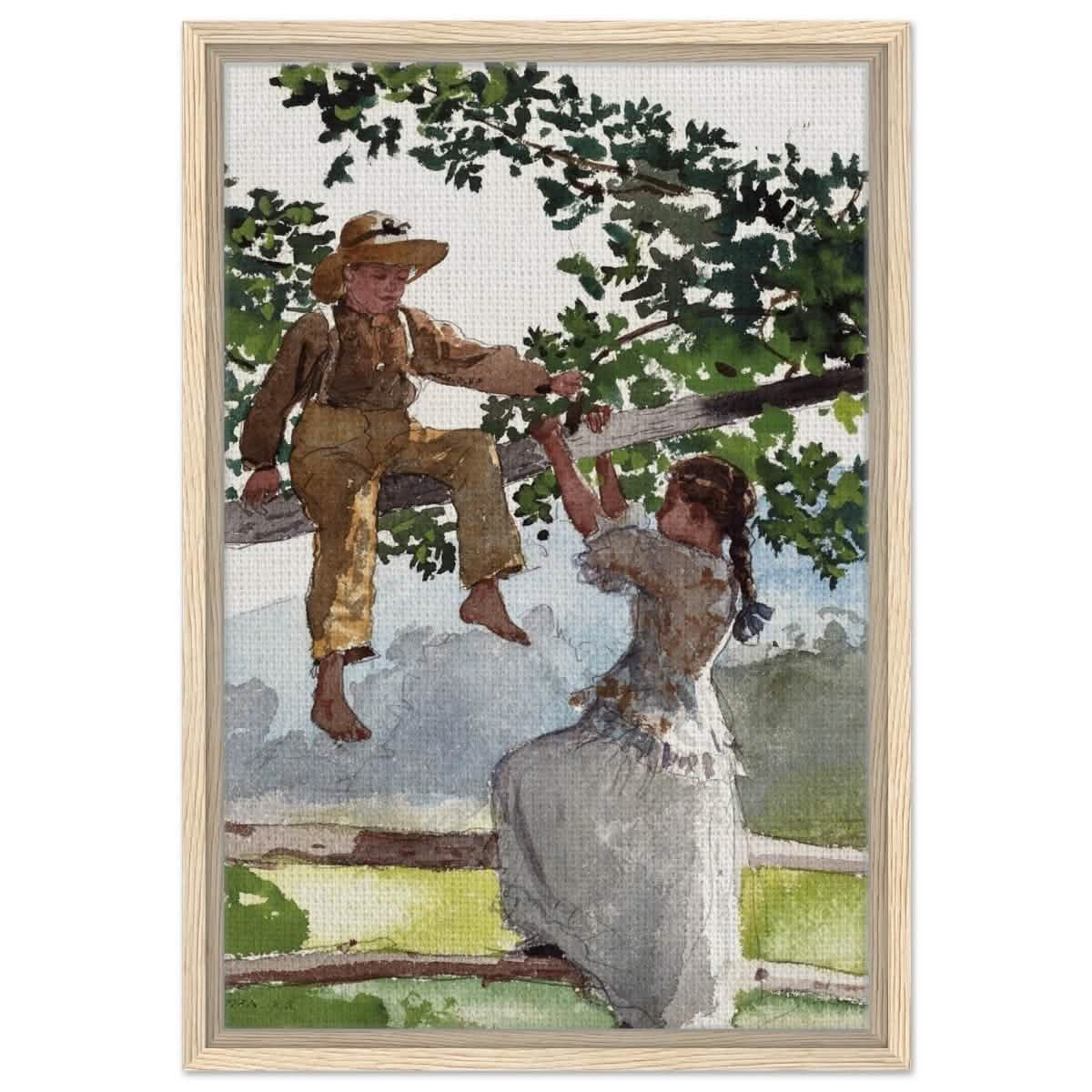 On The Fence Giclee by Winslow Homer | Vintage Nature Art wall art print - Framed Canvas - 40x60 cm / 16x24″ - Wood frame