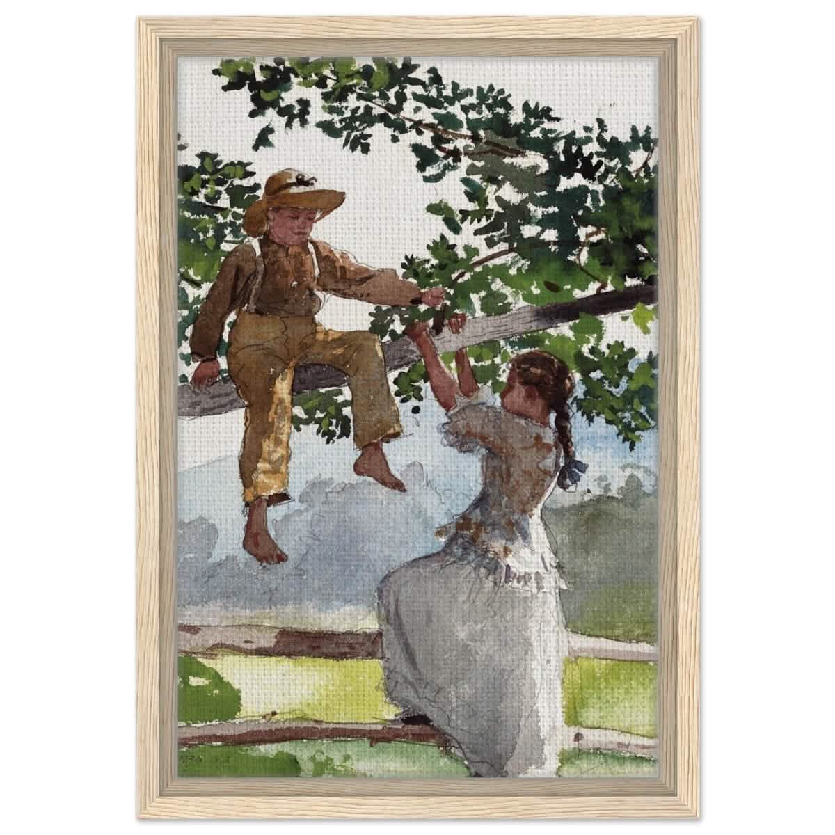 On The Fence Giclee by Winslow Homer | Vintage Nature Art wall art print - Framed Canvas - 30x45 cm / 12x18″ - Wood frame