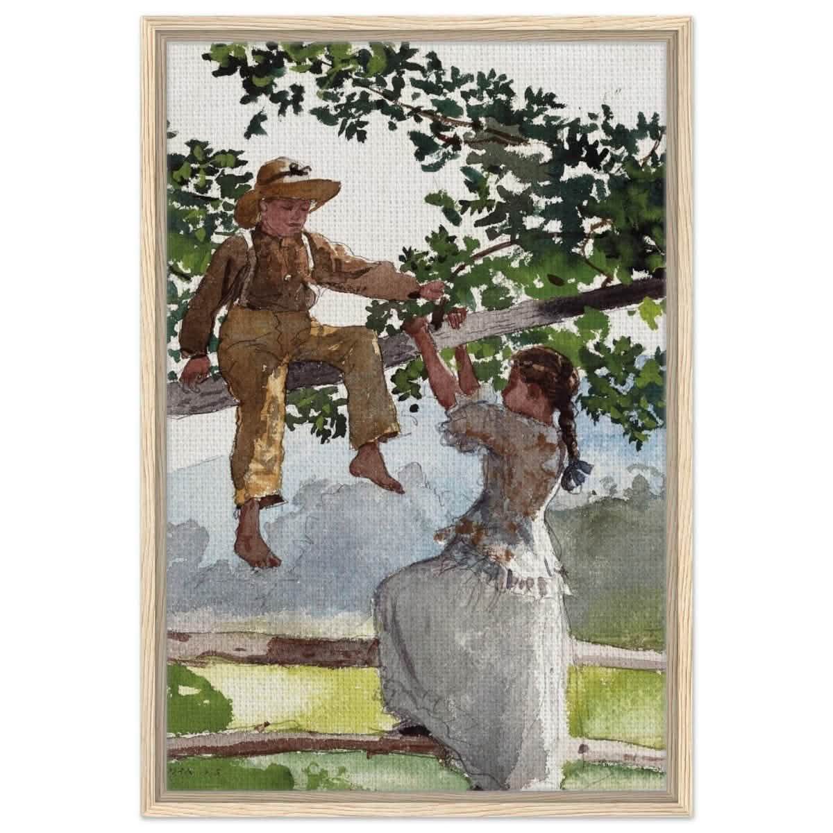 On The Fence Giclee by Winslow Homer | Vintage Nature Art wall art print - Framed Canvas - 50x75 cm / 20x30″ - Wood frame