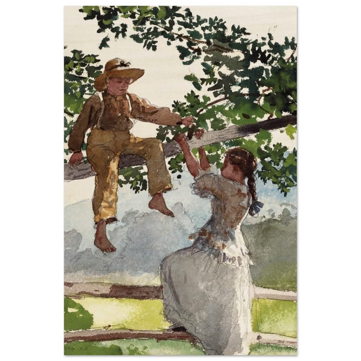 On The Fence Giclee by Winslow Homer | Vintage Nature Art wall art print - Wood Prints - 30x45 cm / 12x18″ -