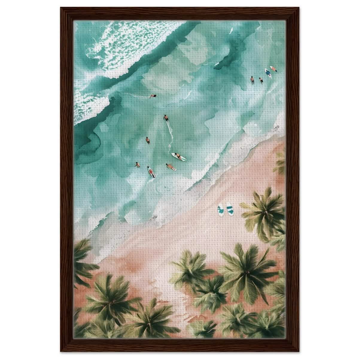 Palm - Studded Shoreline | Contemporary Coastal Art | Wall art Print - Framed Canvas - 40x60 cm / 16x24″ - Dark wood frame