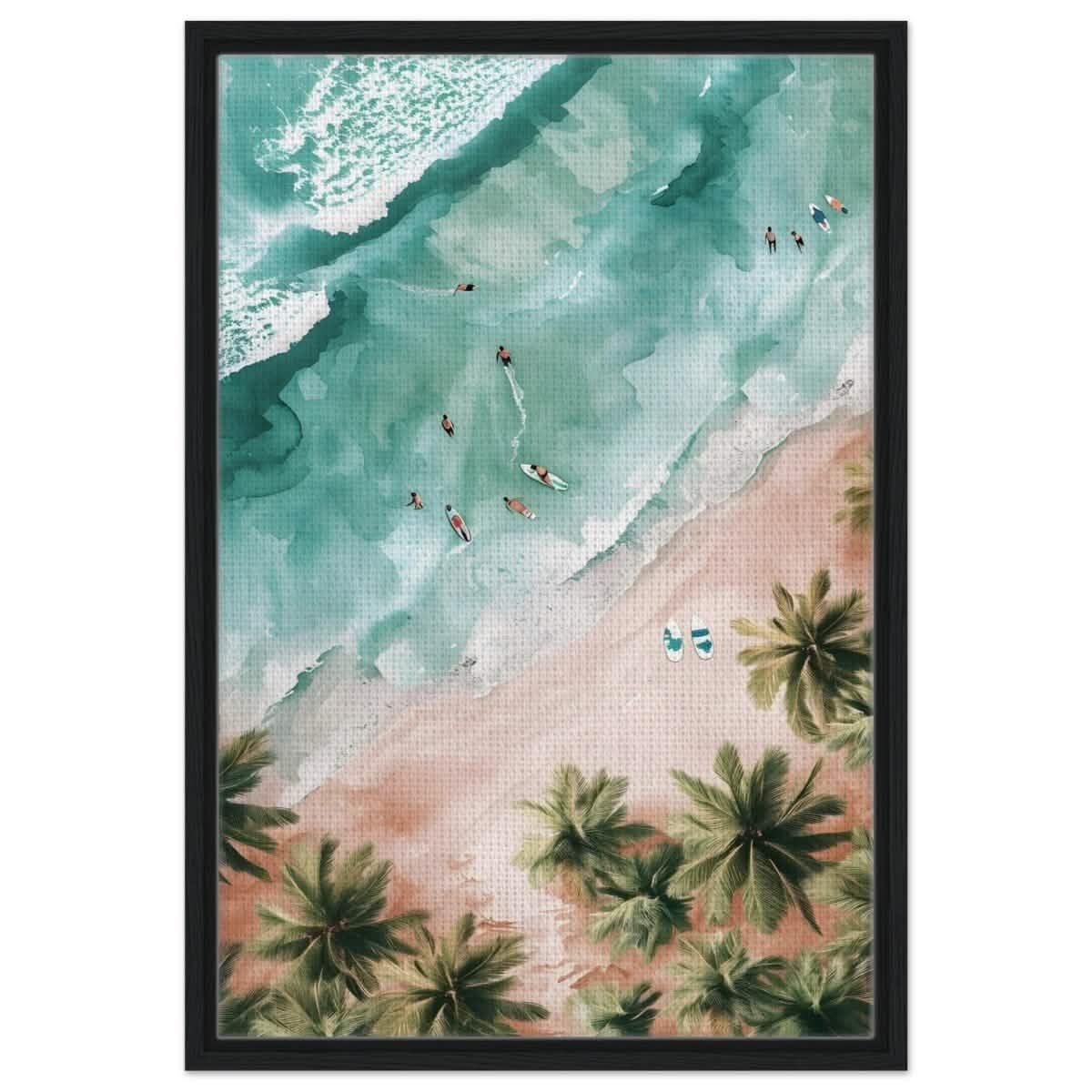 Palm - Studded Shoreline | Contemporary Coastal Art | Wall art Print - Framed Canvas - 50x75 cm / 20x30″ - Black frame