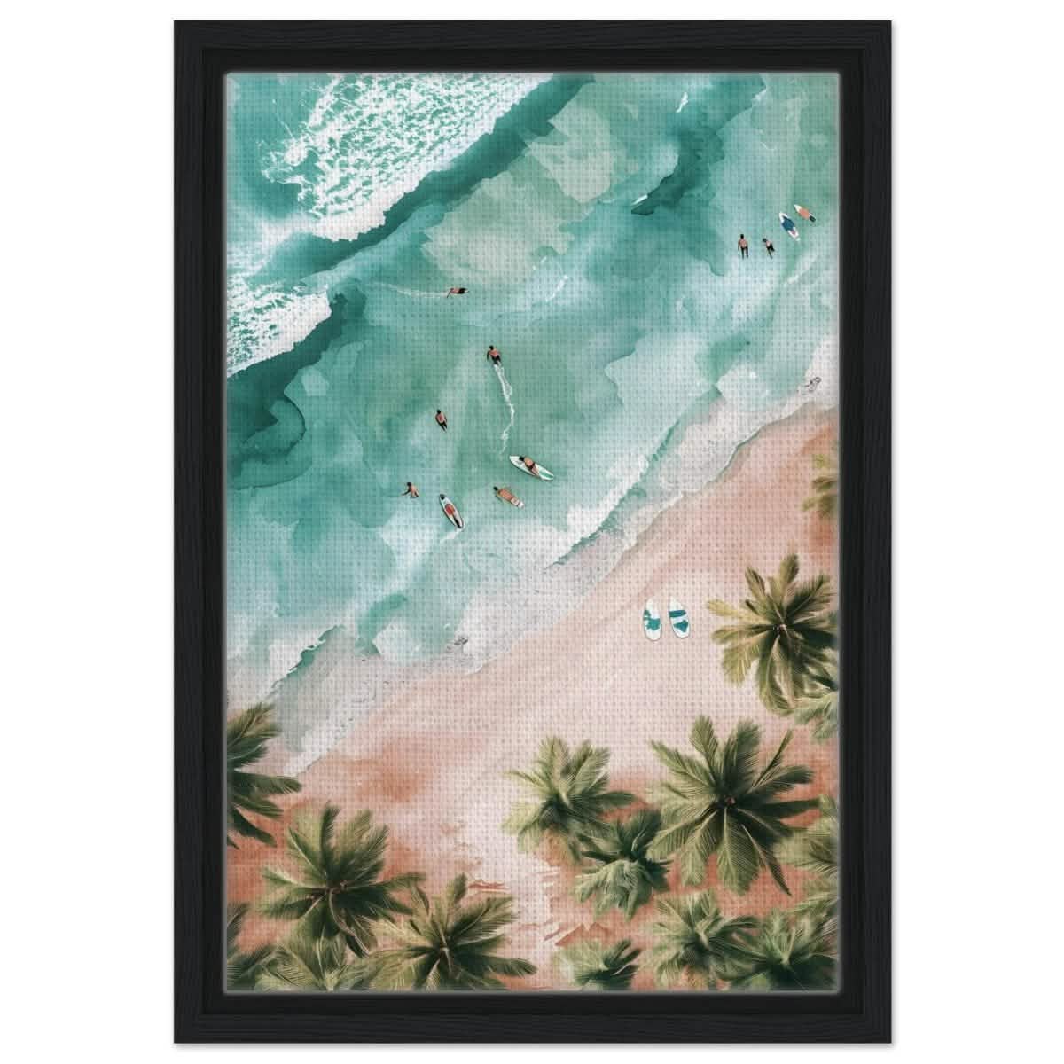 Palm - Studded Shoreline | Contemporary Coastal Art | Wall art Print - Framed Canvas - 30x45 cm / 12x18″ - Black frame