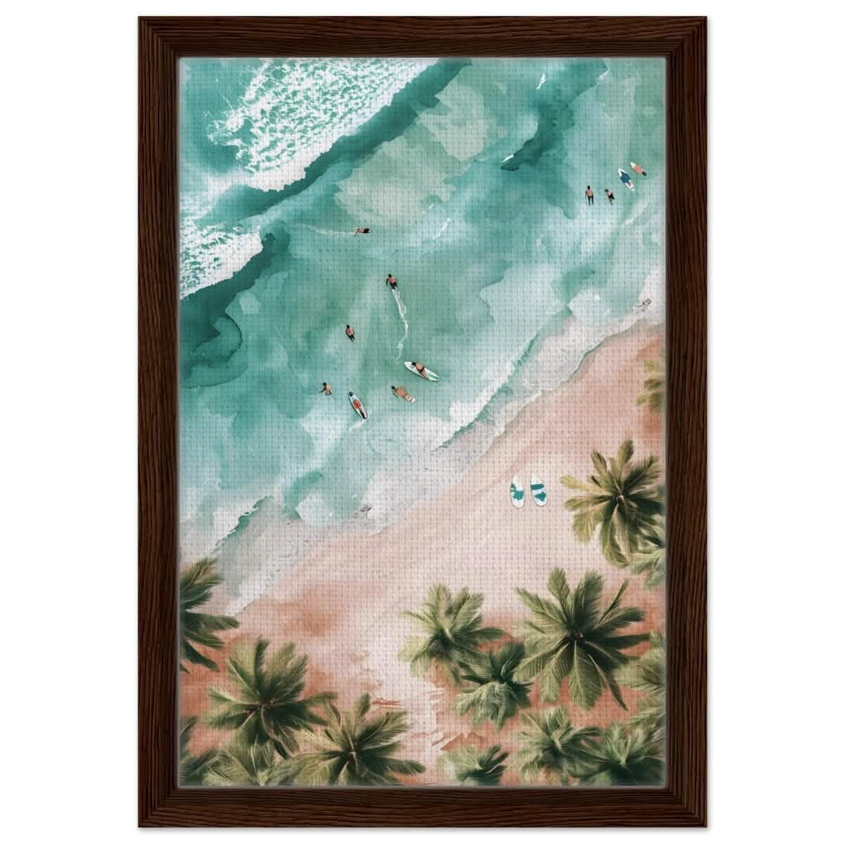 Palm - Studded Shoreline | Contemporary Coastal Art | Wall art Print - Framed Canvas - 30x45 cm / 12x18″ - Dark wood frame