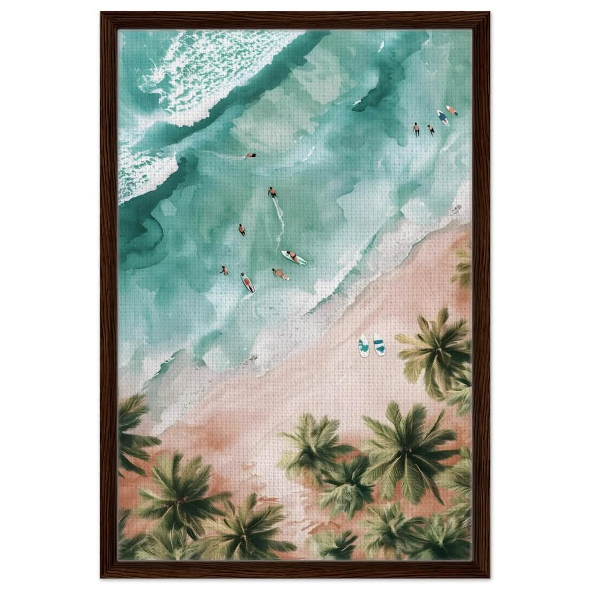 Palm - Studded Shoreline | Contemporary Coastal Art | Wall art Print - Framed Canvas - 50x75 cm / 20x30″ - Dark wood frame