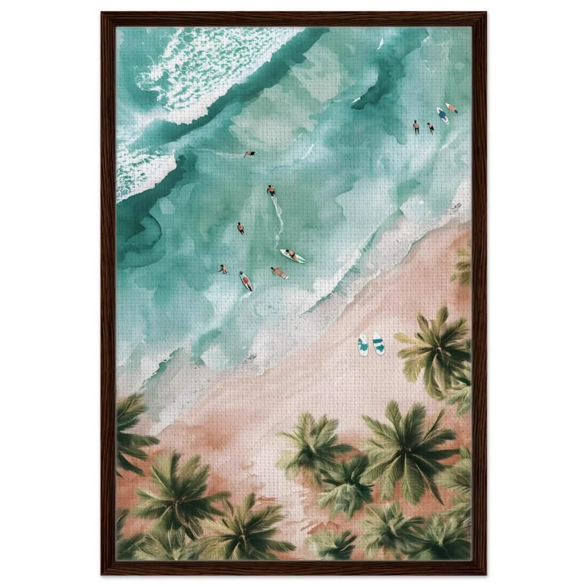 Palm - Studded Shoreline | Contemporary Coastal Art | Wall art Print - Framed Canvas - 60x90 cm / 24x36″ - Dark wood frame