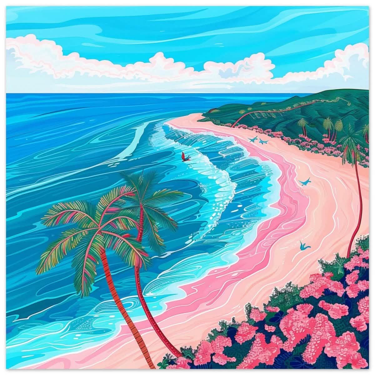 Paradise Coastline Bliss: A Tropical Haven in Your Home | Contemporary Tropical Illustration - Aluminum Print - 50x50 cm / 20x20″ -