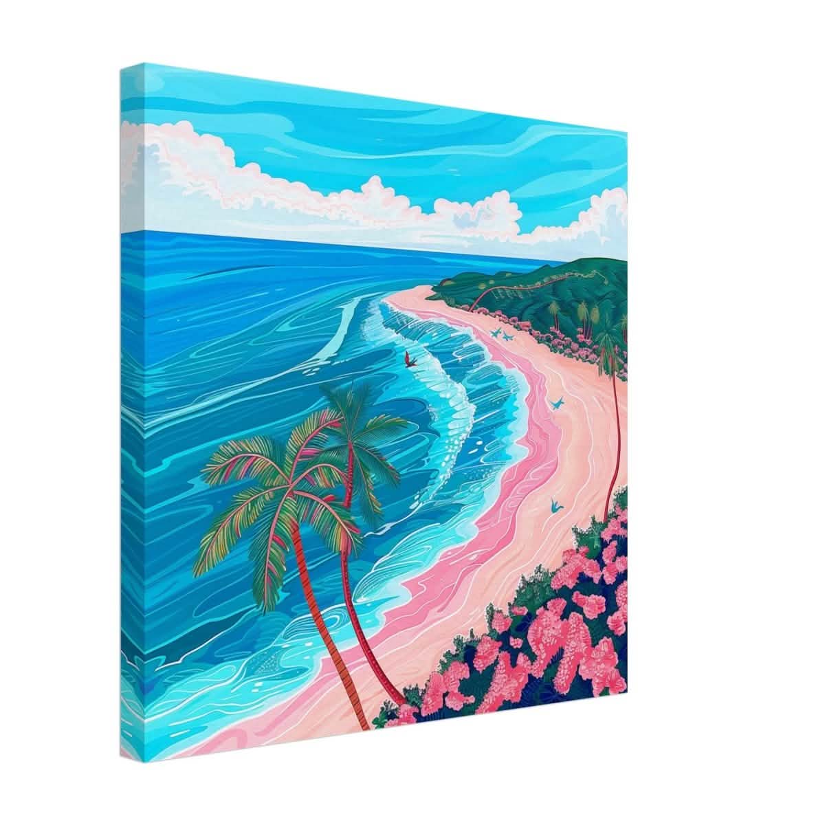 Paradise Coastline Bliss: A Tropical Haven in Your Home | Contemporary Tropical Illustration - Canvas - 40x40 cm / 16x16″ -