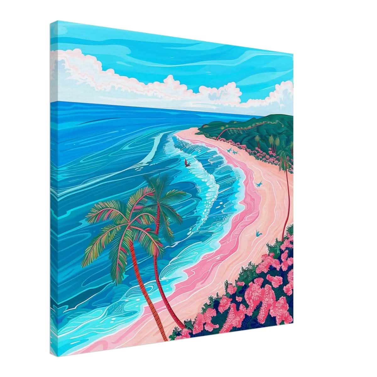 Paradise Coastline Bliss: A Tropical Haven in Your Home | Contemporary Tropical Illustration - Canvas - 60x60 cm / 24x24″ -