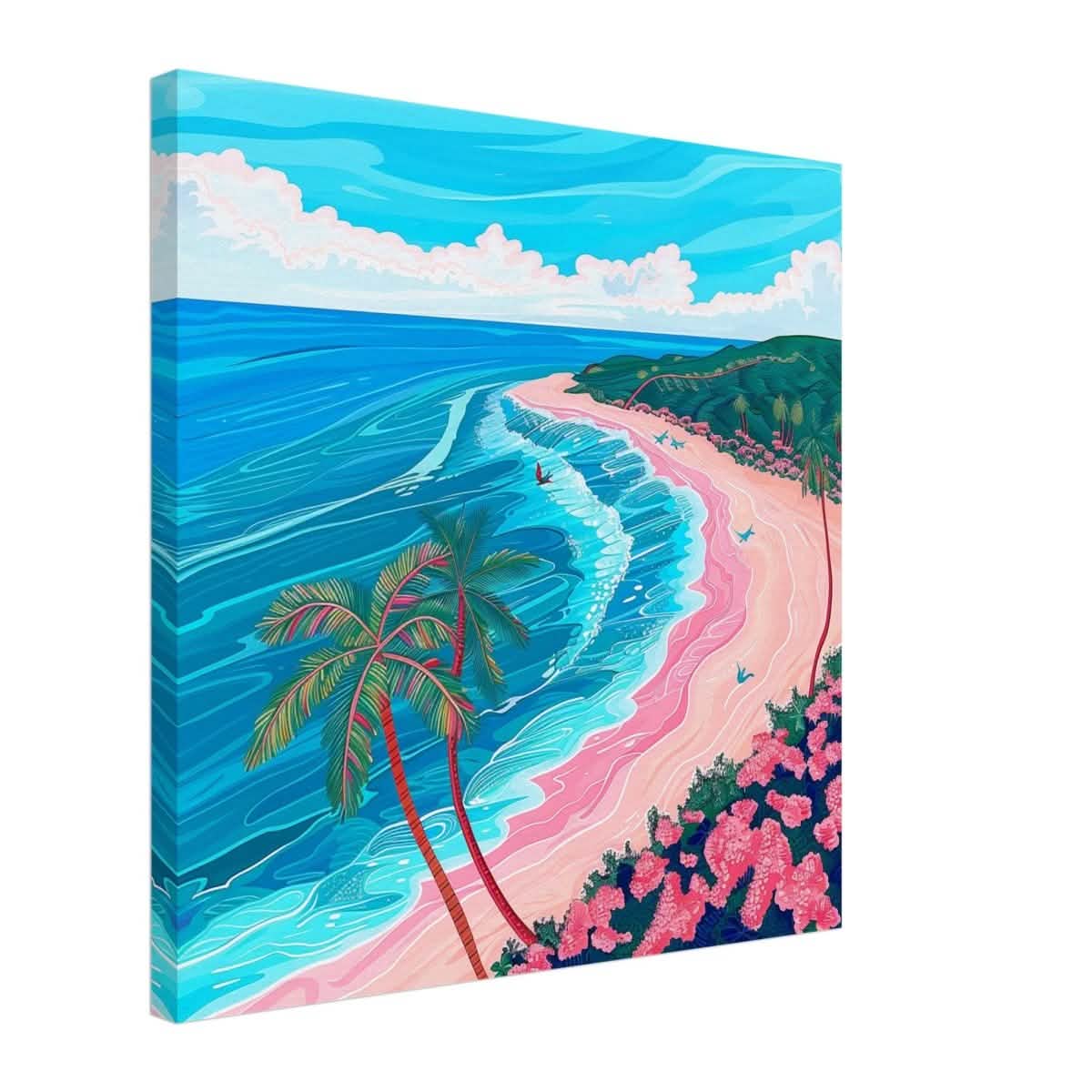 Paradise Coastline Bliss: A Tropical Haven in Your Home | Contemporary Tropical Illustration - Canvas - 50x50 cm / 20x20″ -