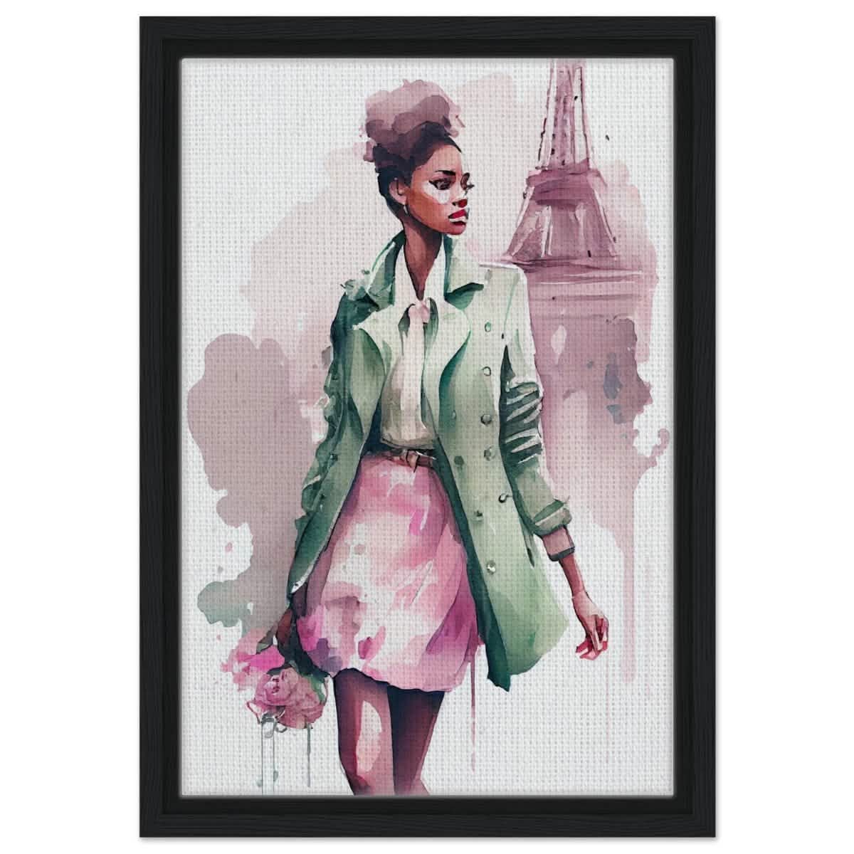 Parisian Dreams | Modern Figurative Art - Framed Canvas - 30x45 cm / 12x18″ - Black frame