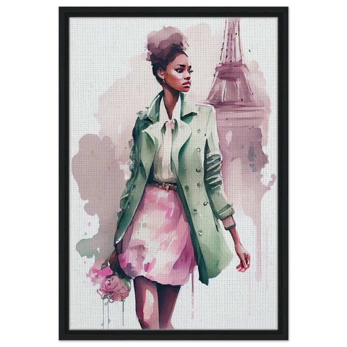 Parisian Dreams | Modern Figurative Art - Framed Canvas - 50x75 cm / 20x30″ - Black frame