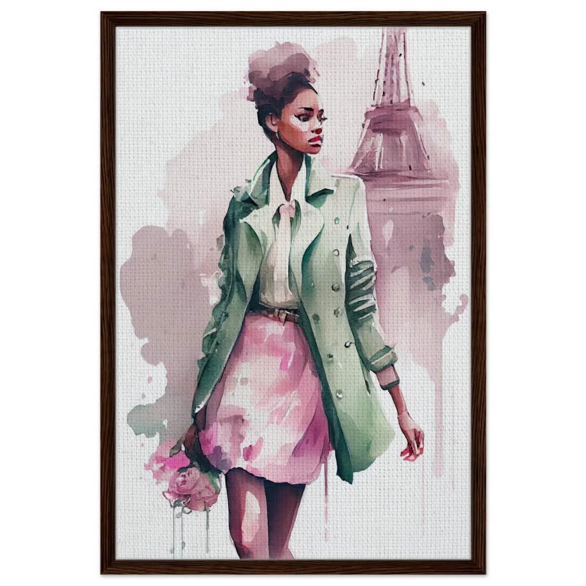 Parisian Dreams | Modern Figurative Art - Framed Canvas - 60x90 cm / 24x36″ - Dark wood frame