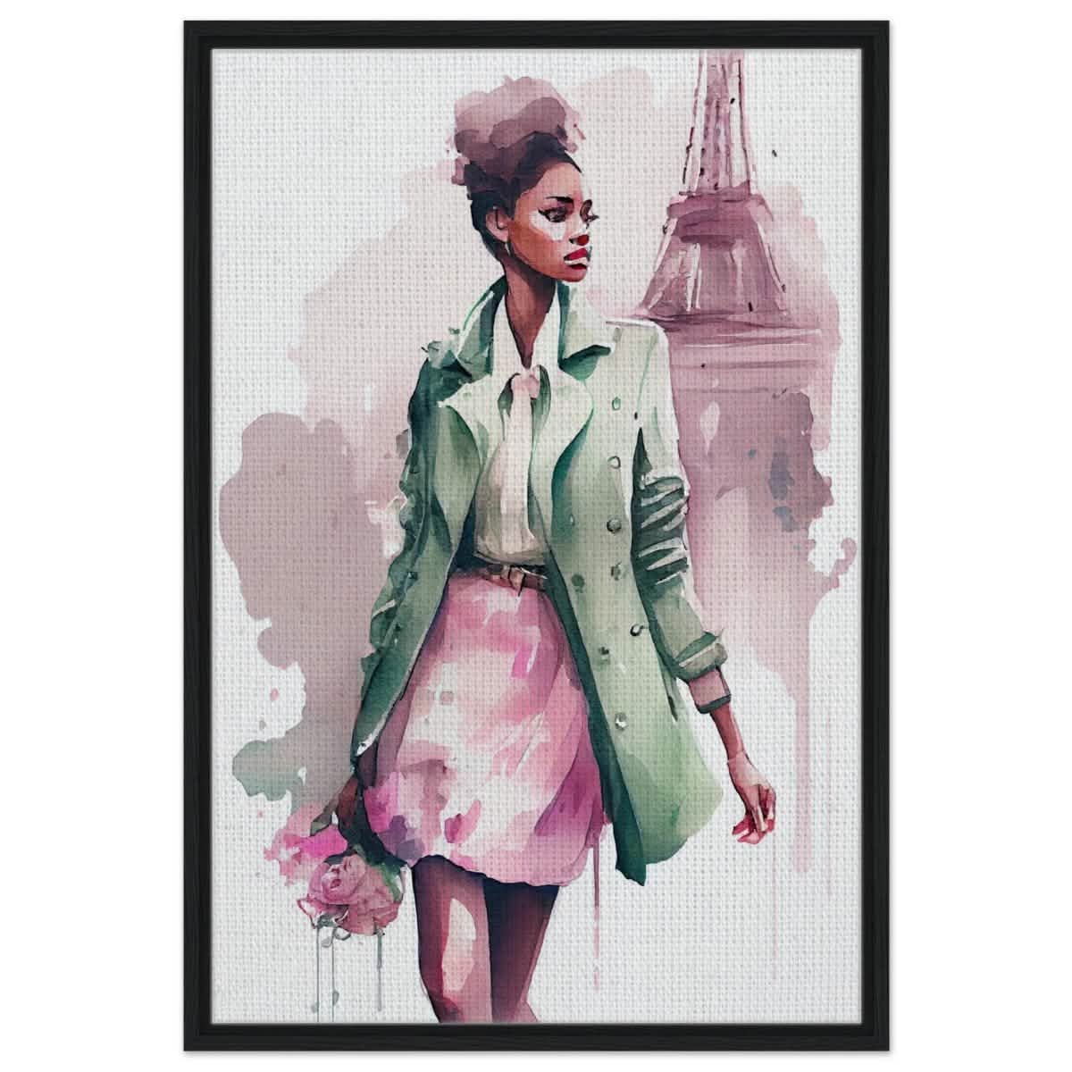 Parisian Dreams | Modern Figurative Art - Framed Canvas - 60x90 cm / 24x36″ - Black frame