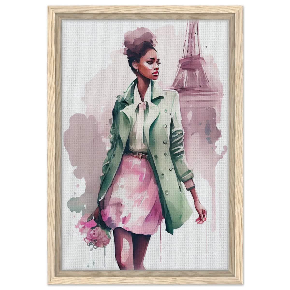 Parisian Dreams | Modern Figurative Art - Framed Canvas - 30x45 cm / 12x18″ - Wood frame