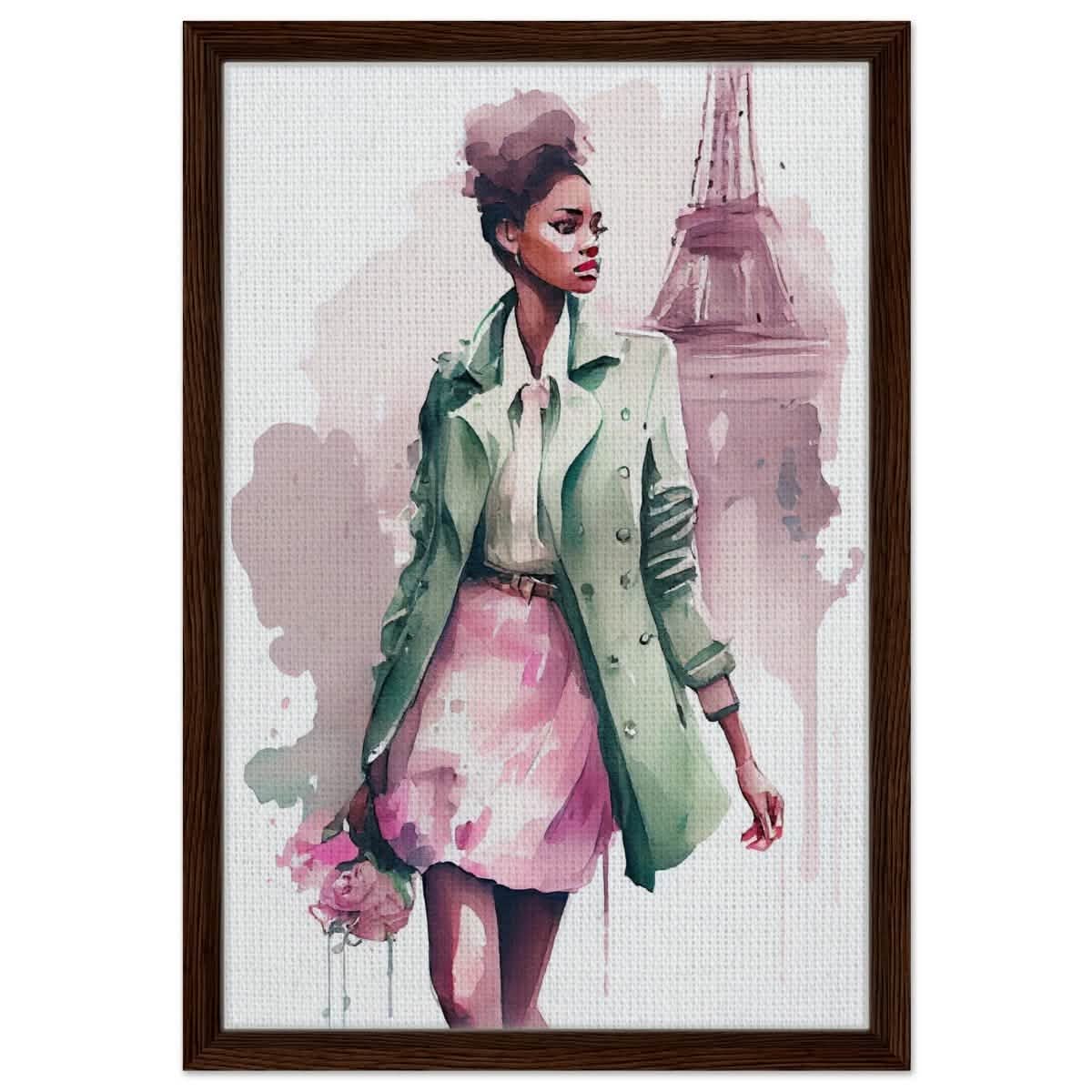 Parisian Dreams | Modern Figurative Art - Framed Canvas - 40x60 cm / 16x24″ - Dark wood frame