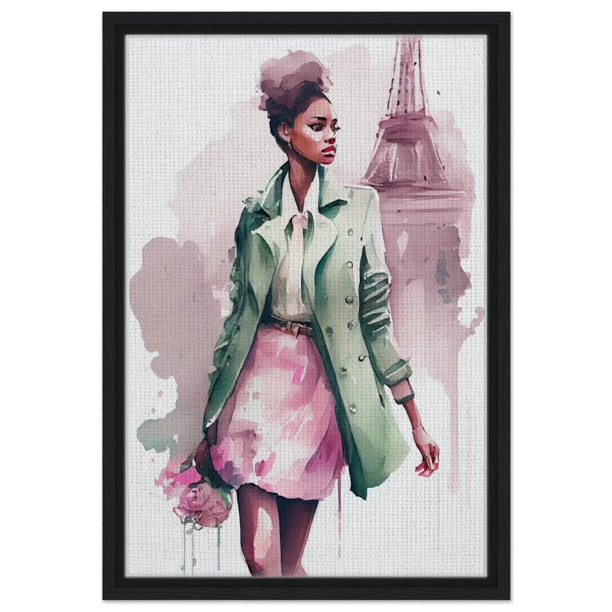 Parisian Dreams | Modern Figurative Art - Framed Canvas - 40x60 cm / 16x24″ - Black frame