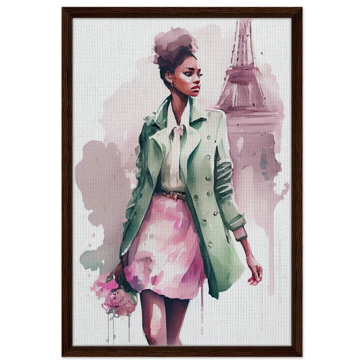 Parisian Dreams | Modern Figurative Art - Framed Canvas - 50x75 cm / 20x30″ - Dark wood frame