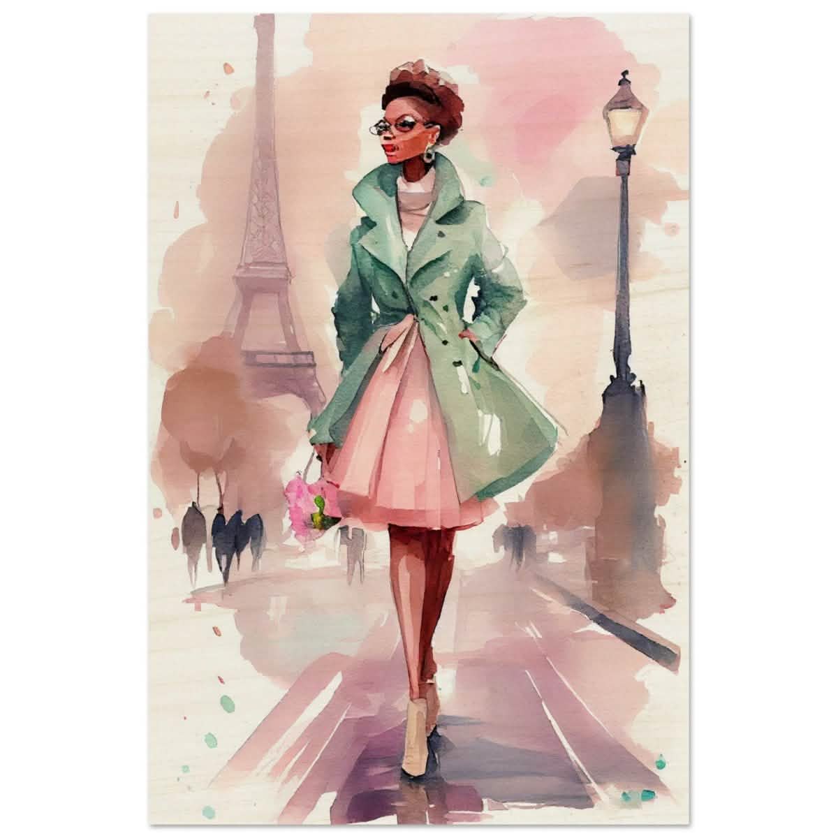 Parisian Grace | Modern Figurative Art - Wood Prints - 50x75 cm / 20x30″ -