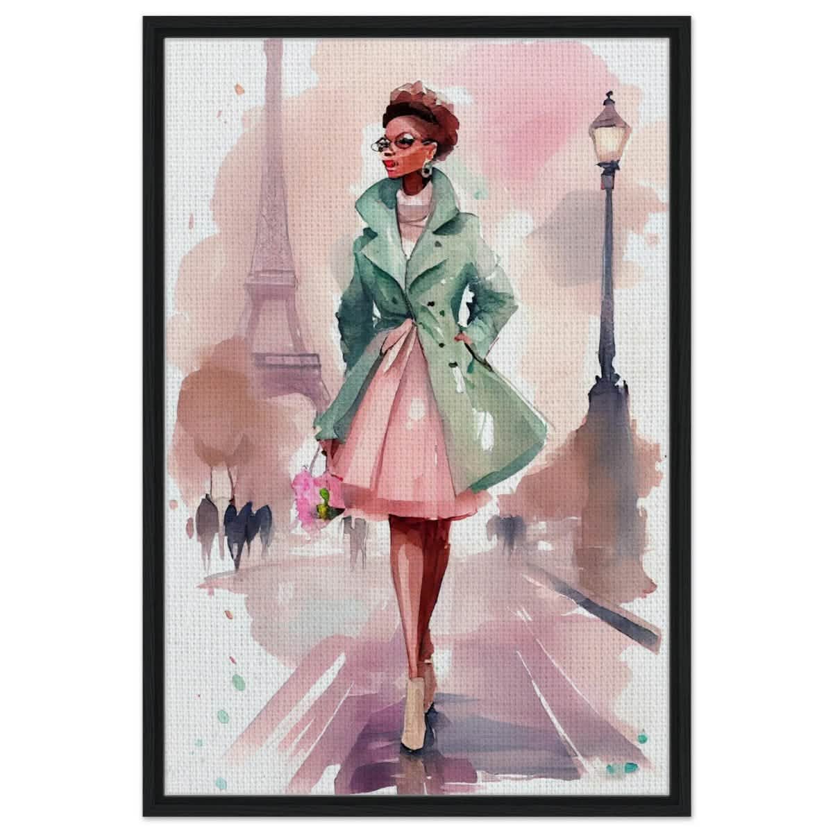 Parisian Grace | Modern Figurative Art - Framed Canvas - 60x90 cm / 24x36″ - Black frame