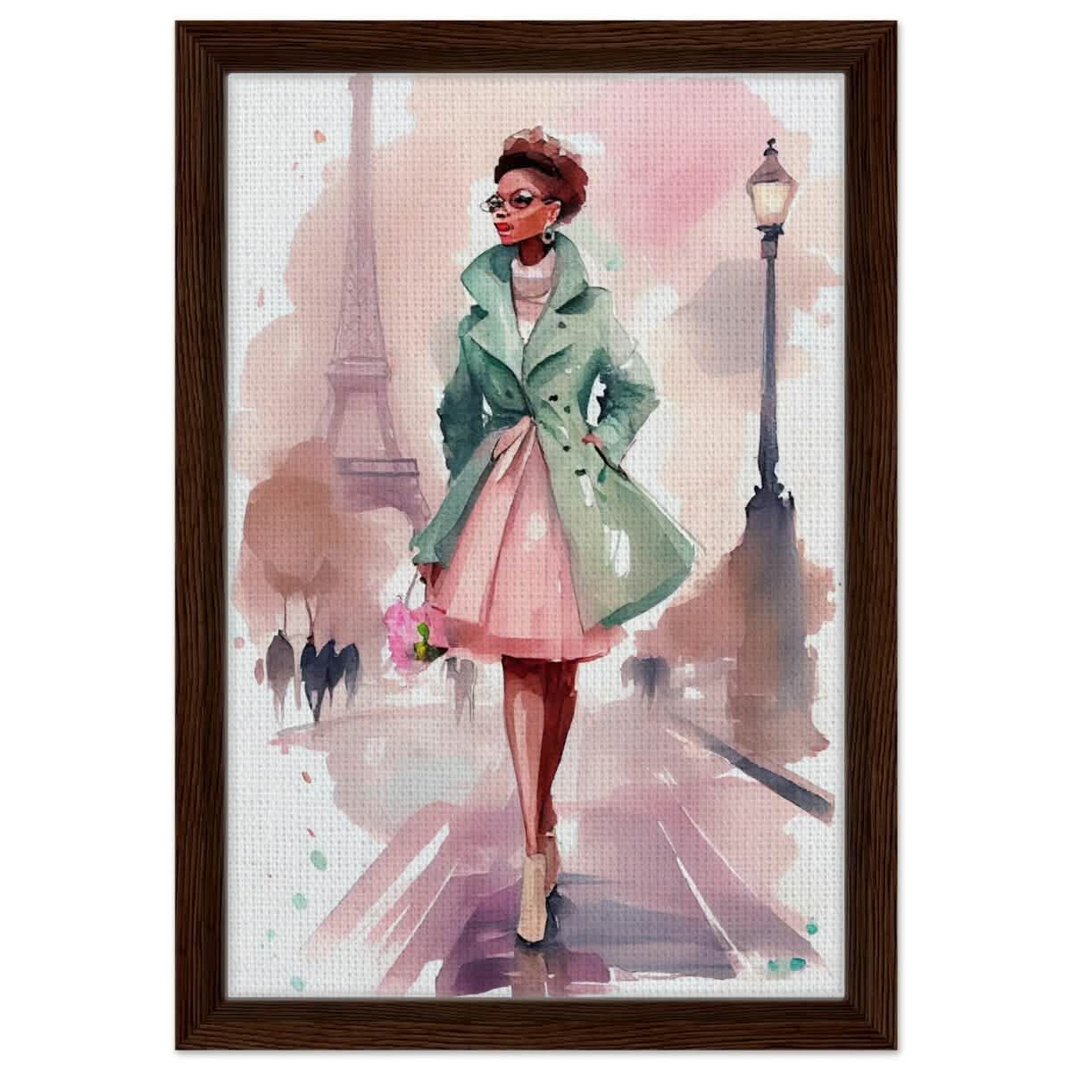 Parisian Grace | Modern Figurative Art - Framed Canvas - 30x45 cm / 12x18″ - Dark wood frame