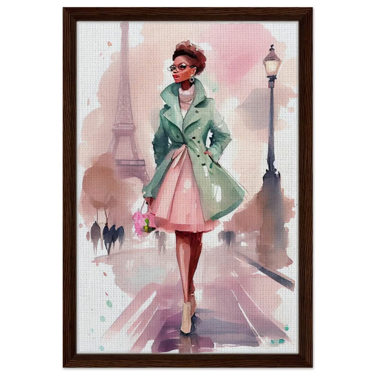 Parisian Grace | Modern Figurative Art - Framed Canvas - 40x60 cm / 16x24″ - Dark wood frame