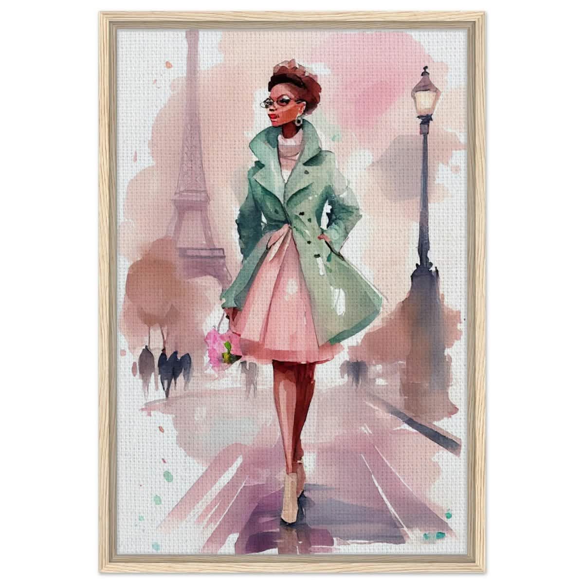 Parisian Grace | Modern Figurative Art - Framed Canvas - 50x75 cm / 20x30″ - Wood frame