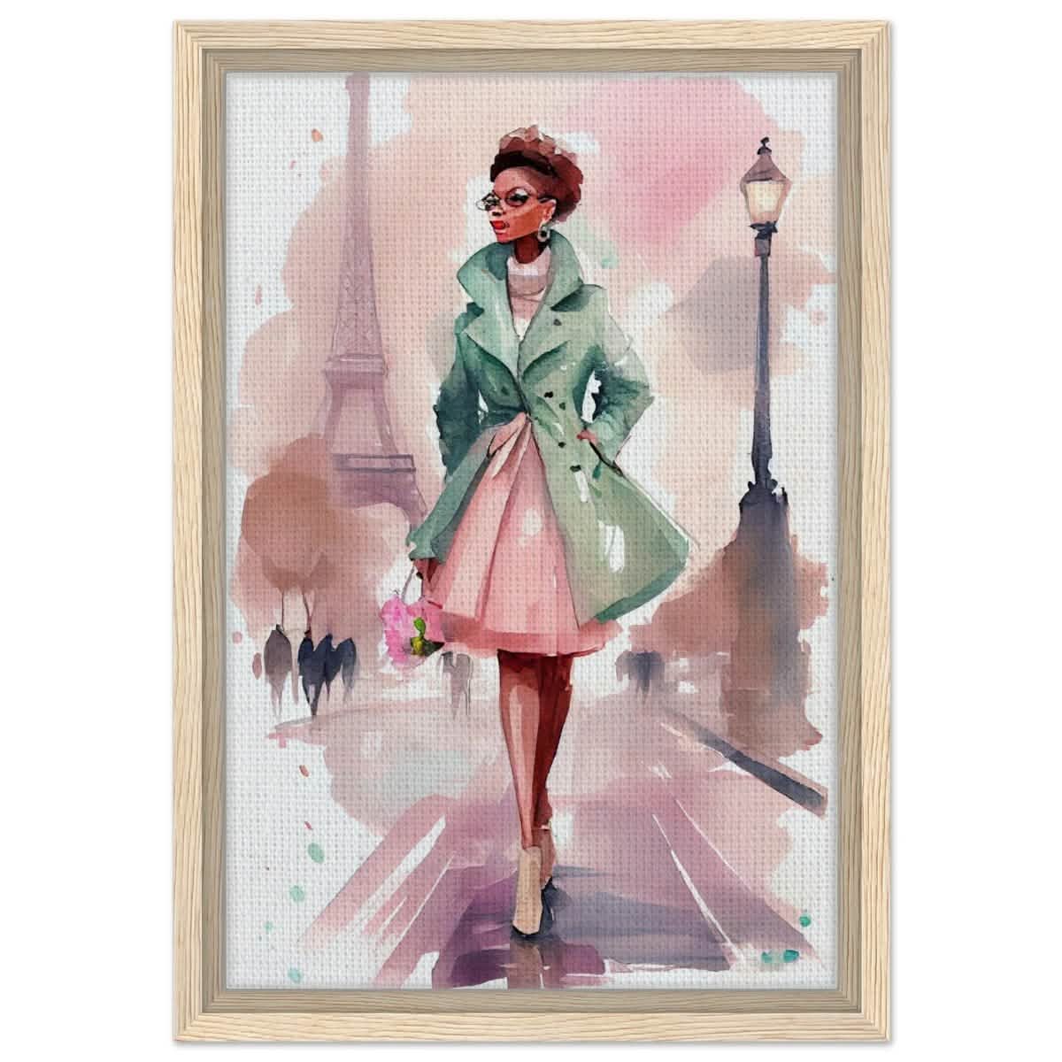 Parisian Grace | Modern Figurative Art - Framed Canvas - 30x45 cm / 12x18″ - Wood frame