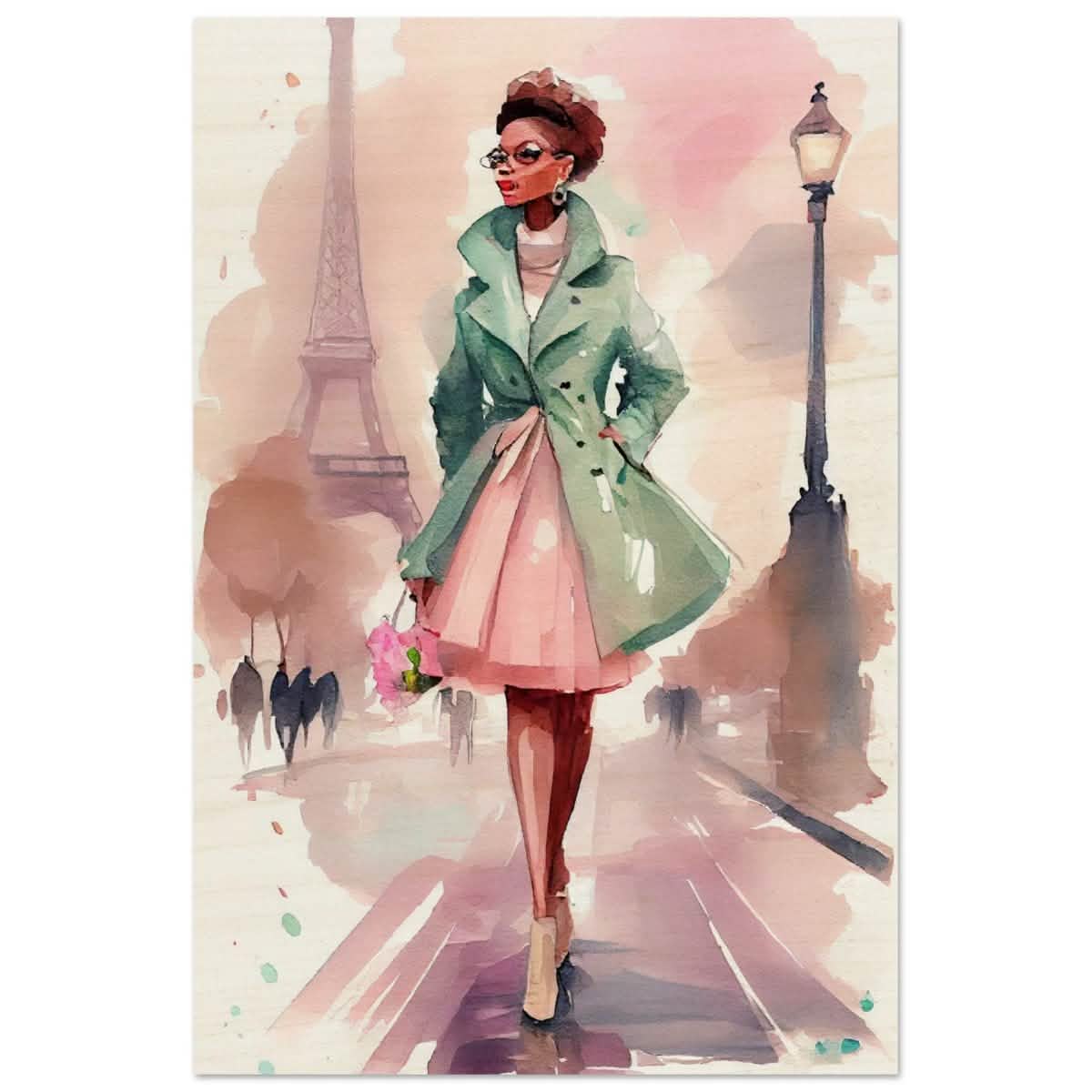 Parisian Grace | Modern Figurative Art - Wood Prints - 30x45 cm / 12x18″ -
