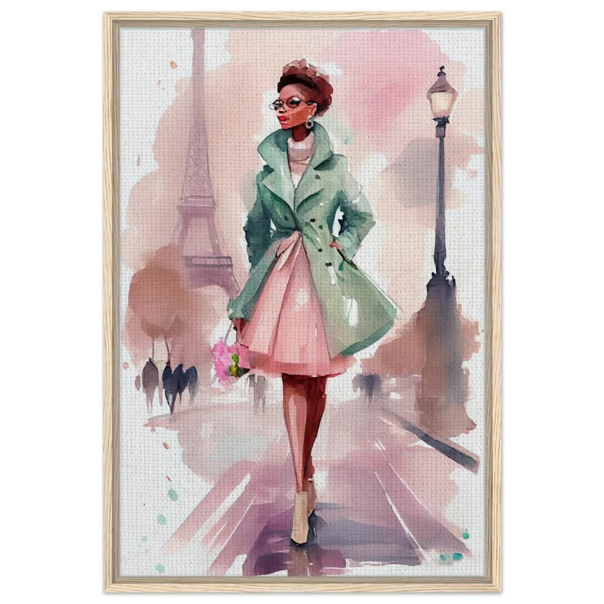 Parisian Grace | Modern Figurative Art - Framed Canvas - 60x90 cm / 24x36″ - Wood frame