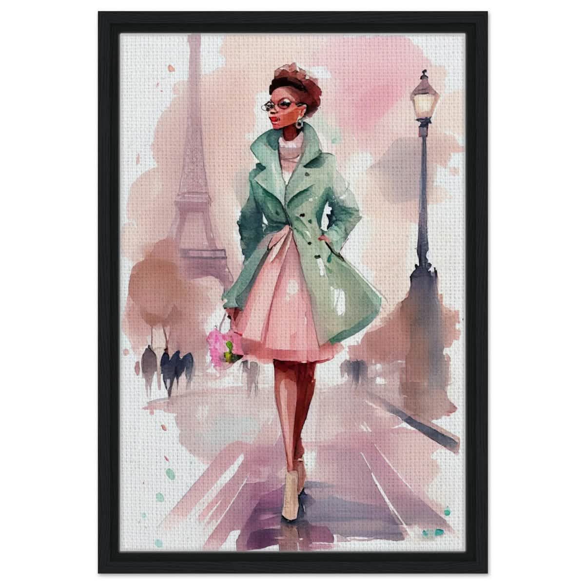 Parisian Grace | Modern Figurative Art - Framed Canvas - 40x60 cm / 16x24″ - Black frame
