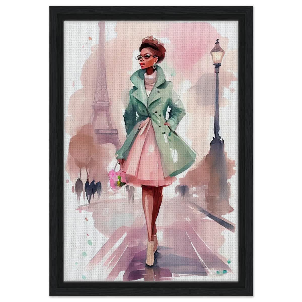 Parisian Grace | Modern Figurative Art - Framed Canvas - 30x45 cm / 12x18″ - Black frame