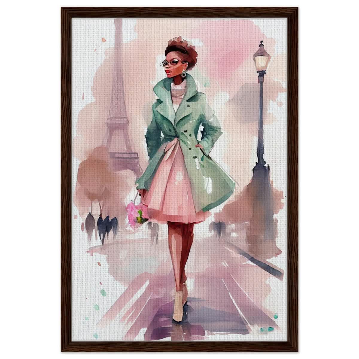 Parisian Grace | Modern Figurative Art - Framed Canvas - 50x75 cm / 20x30″ - Dark wood frame