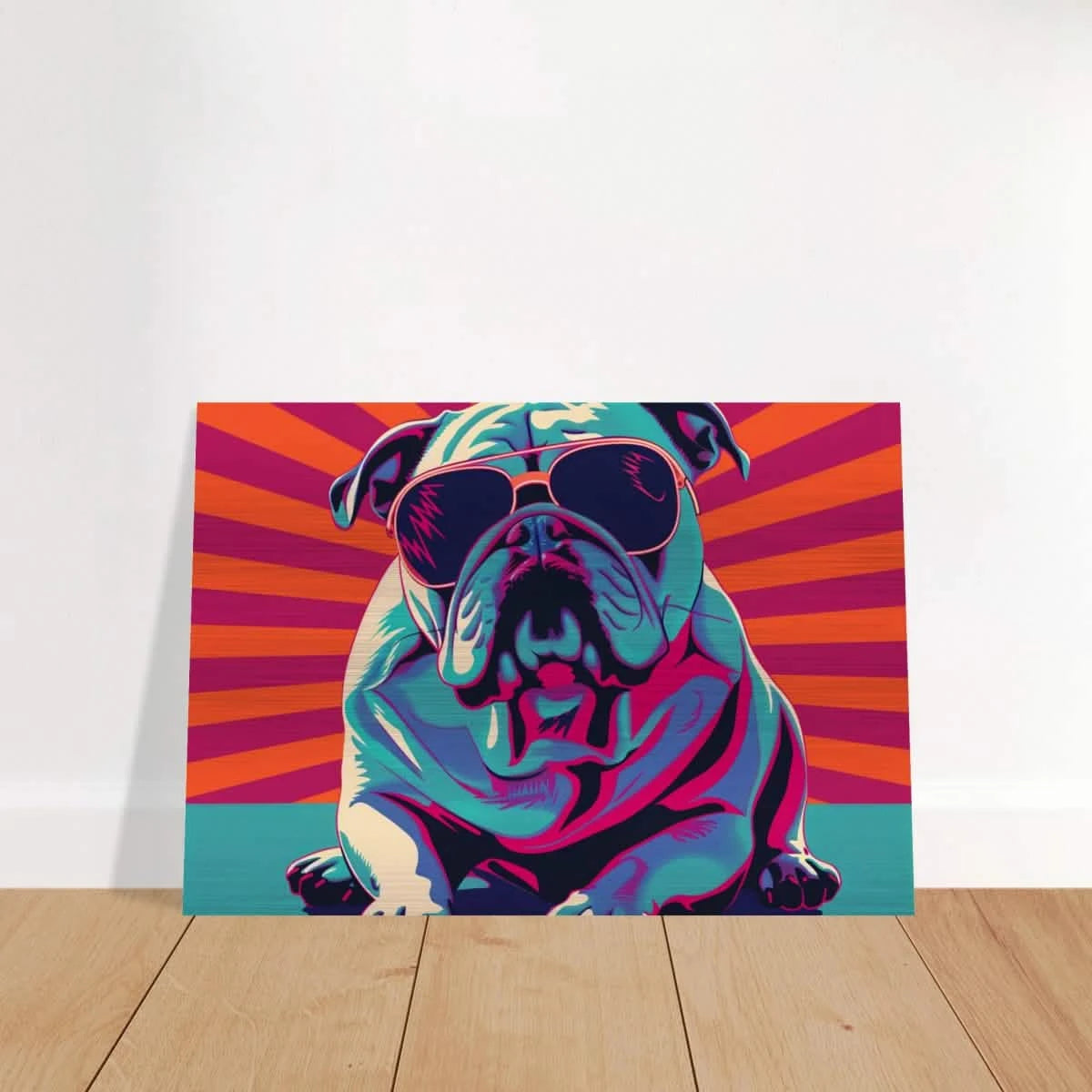 Paws & Pop – Retro Bulldog Swagger Vibes | Wall Art Print - Brushed Aluminum Print - 70x100 cm / 28x40″ -