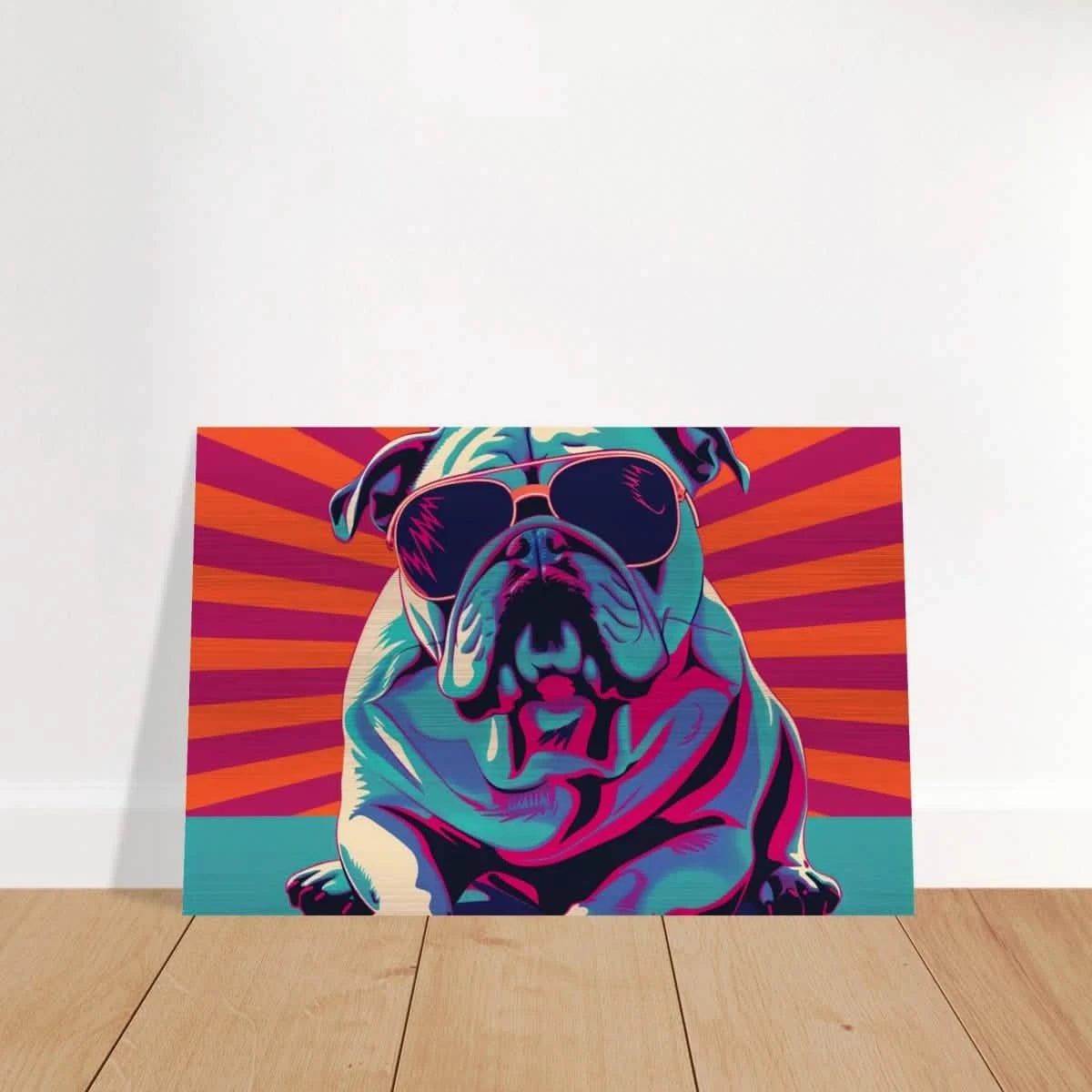 Paws & Pop – Retro Bulldog Swagger Vibes | Wall Art Print - Brushed Aluminum Print - 40x60 cm / 16x24″ -