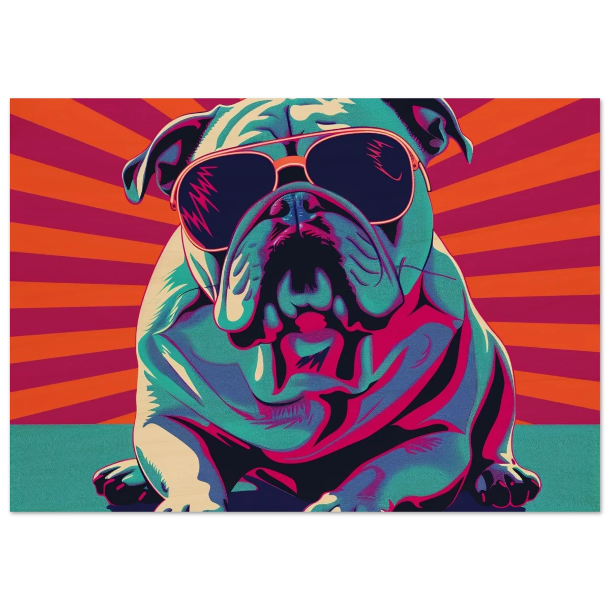 Paws & Pop – Retro Bulldog Swagger Vibes | Wall Art Print - Wood Prints - 70x100 cm / 28x40″ -