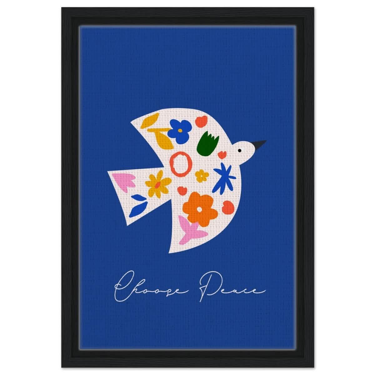 Peaceful Bloom Dove | modern minimalist art print - Framed Canvas - 30x45 cm / 12x18″ - Black frame